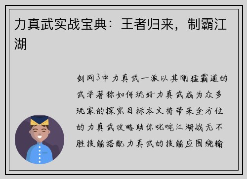 力真武实战宝典：王者归来，制霸江湖